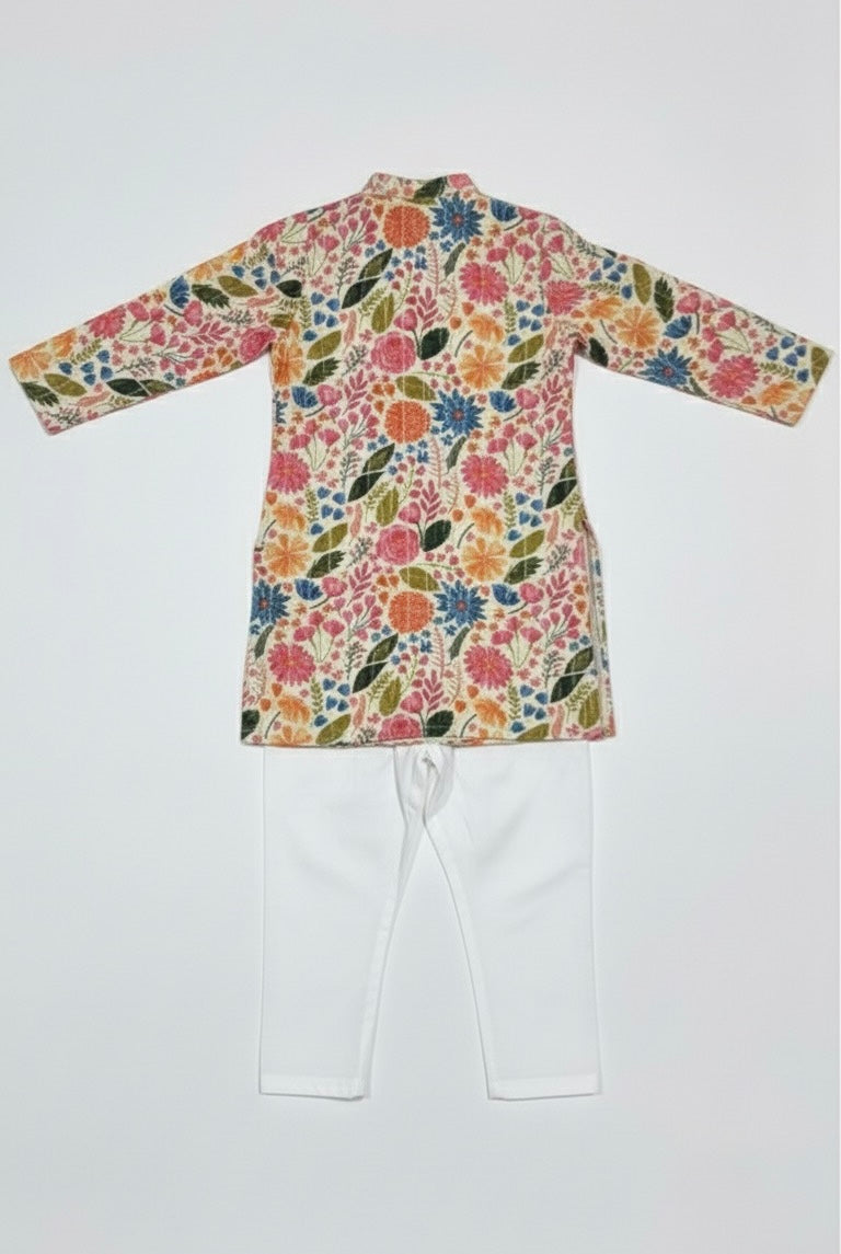 Boys Floral Print Kurta Pajama Set