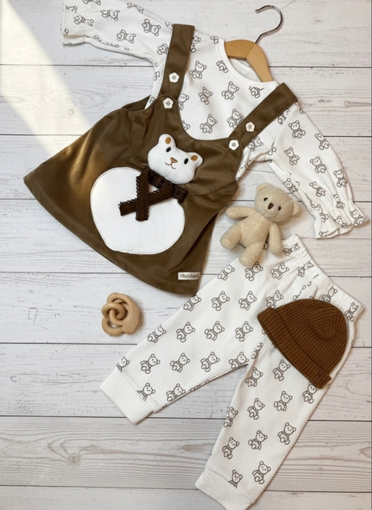 Baby 3 Piece Bear Velvet Dress Set