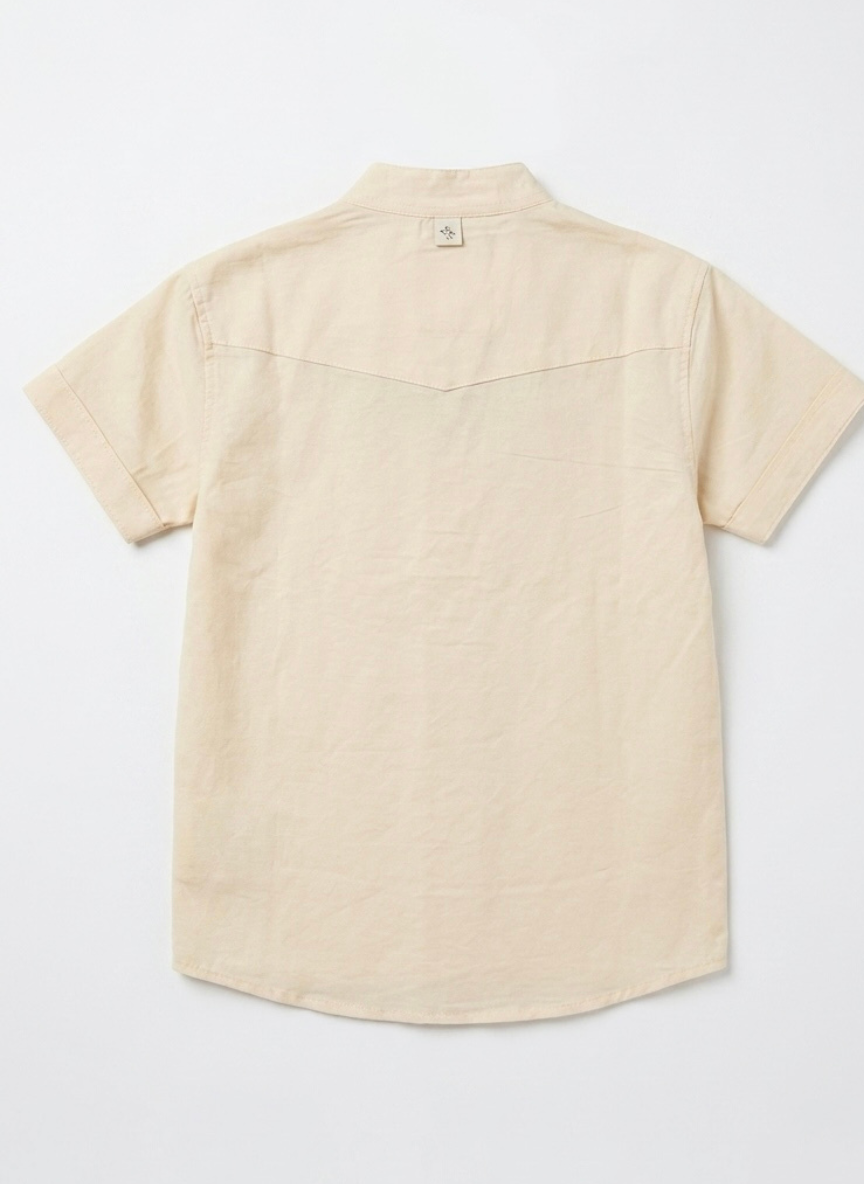 Cream Mandarin Collar T-Shirt