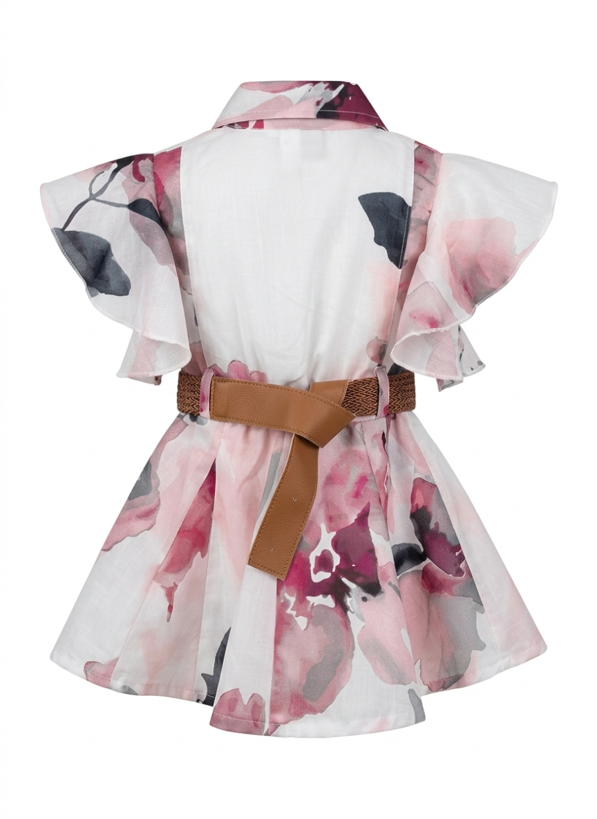 Pink Floral Belt Dress