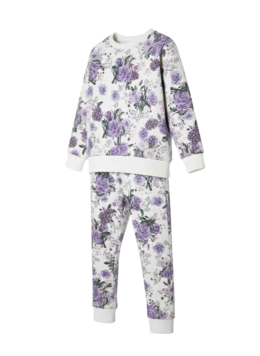 Girls White Floral Fleece Co-Ord Set