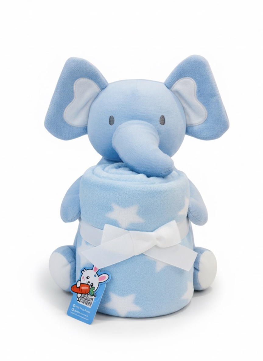 Blue Elephant Newborn Plush Blanket with Soft Toy