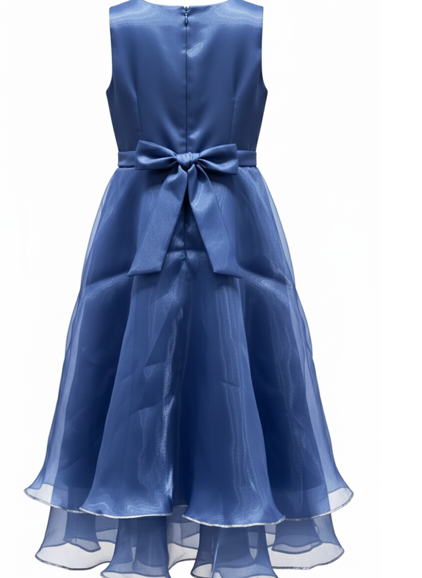 Dark Blue Organza Bow Gown