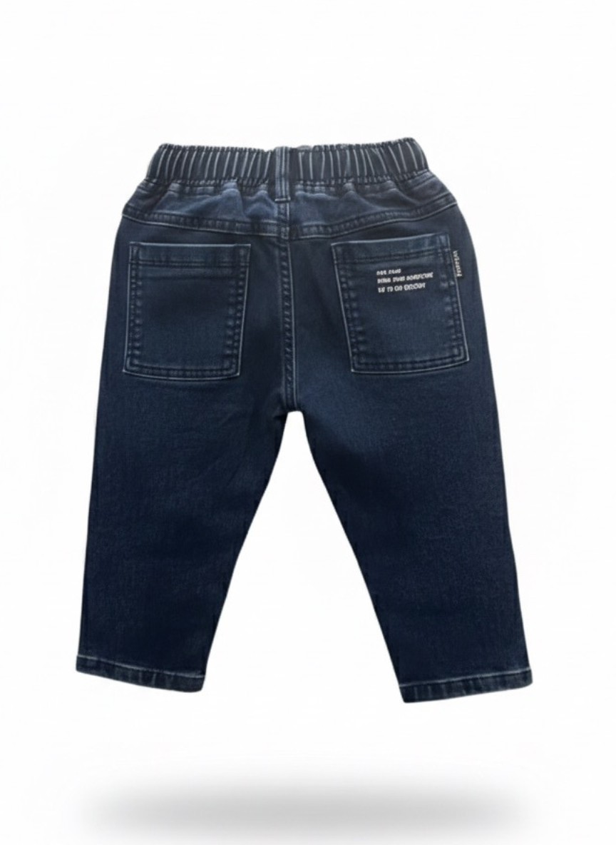 Boys Dark Blue Bear Graphic Denim Jeans
