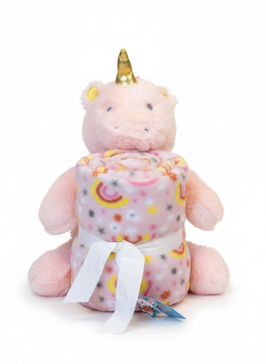 Unicorn Pink Newborn Plush Blanket with Soft Toy