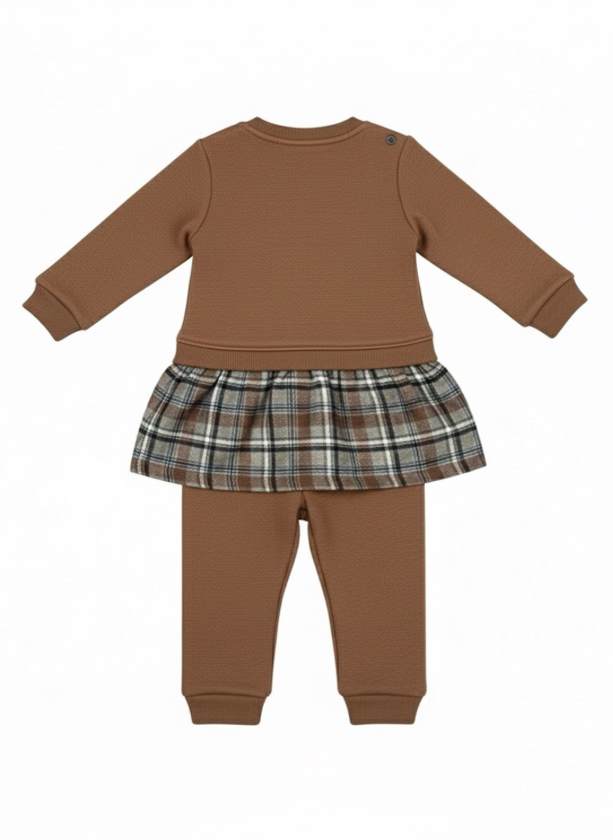 Girls Brown Cotton Mix Dress Set