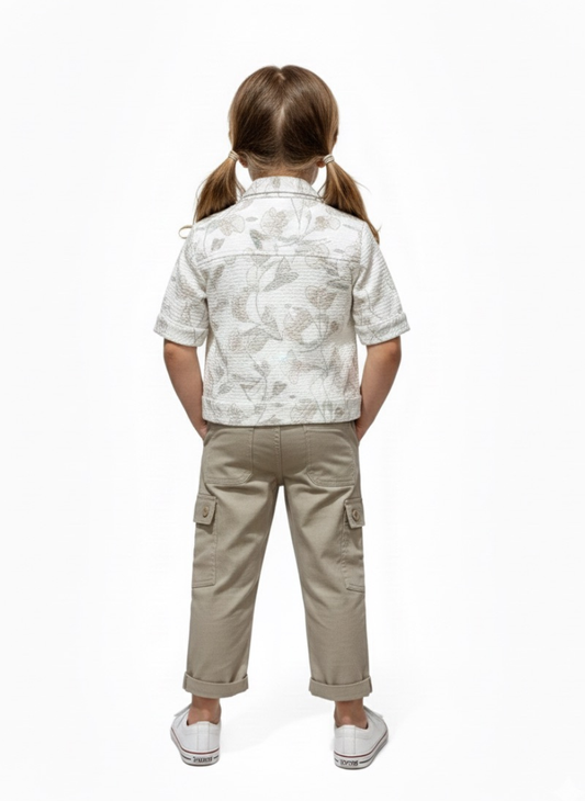 Baby 3 Piece Floral Dress Set – White & Beige