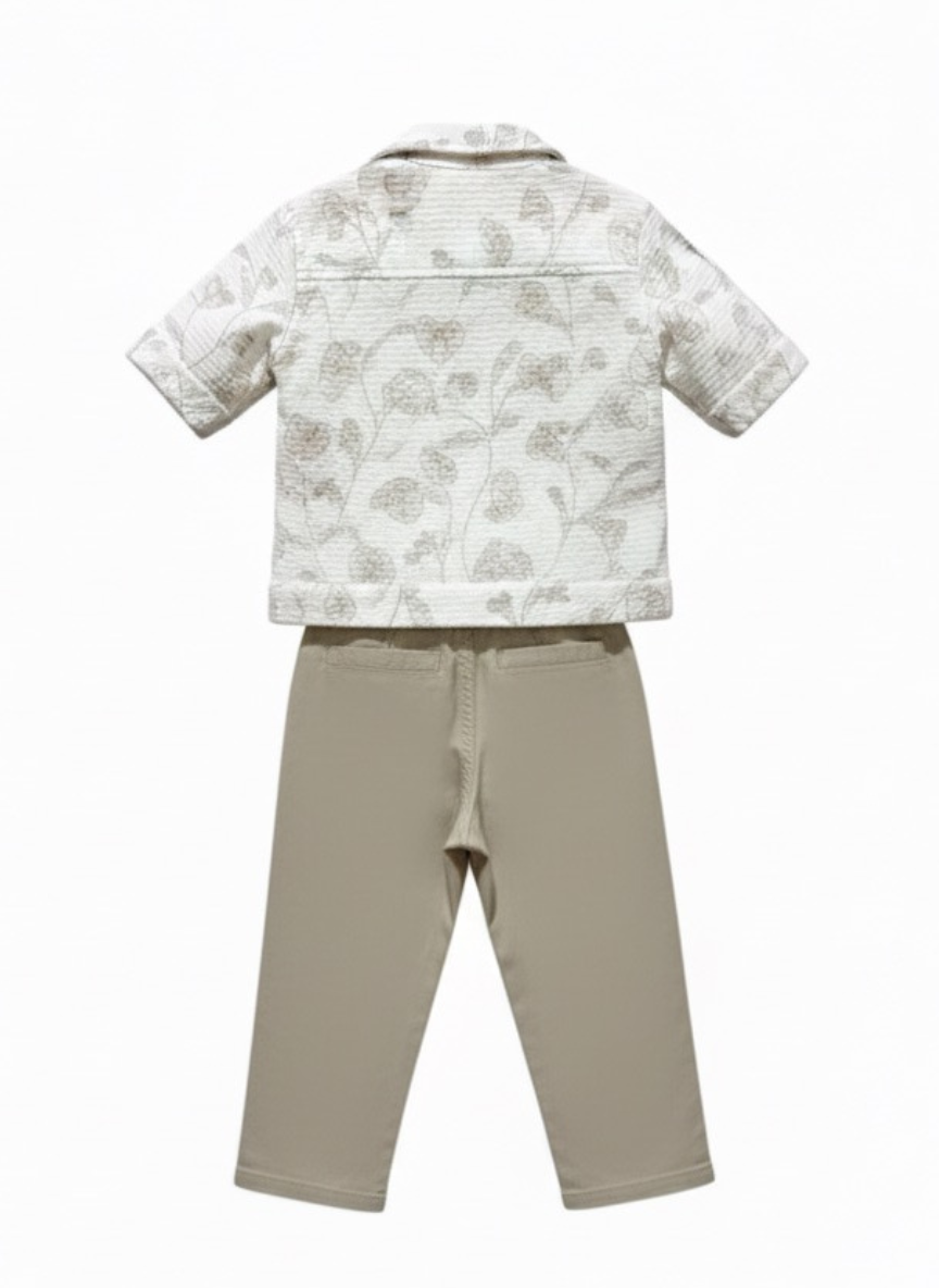 Baby 3 Piece Floral Dress Set – White & Beige