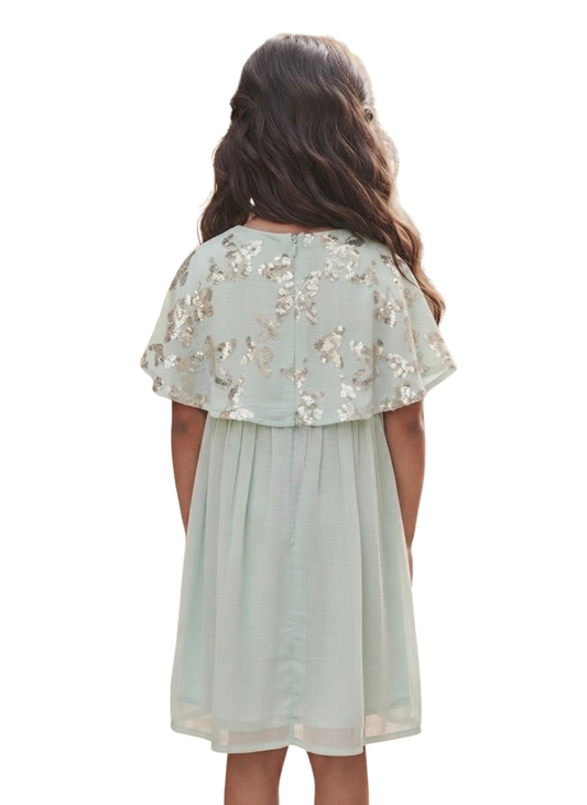 Mint Butterfly Cape Party Dress