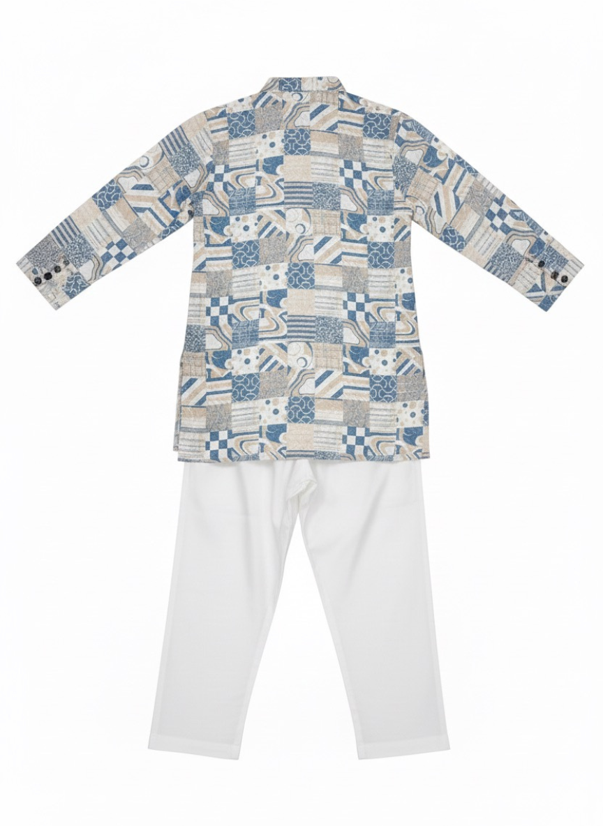 Boys Blue Printed Kurta Pajama Set