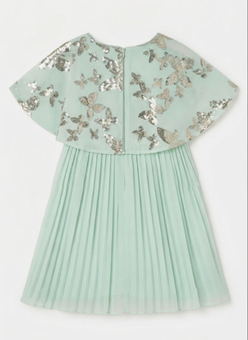 Mint Butterfly Cape Party Dress