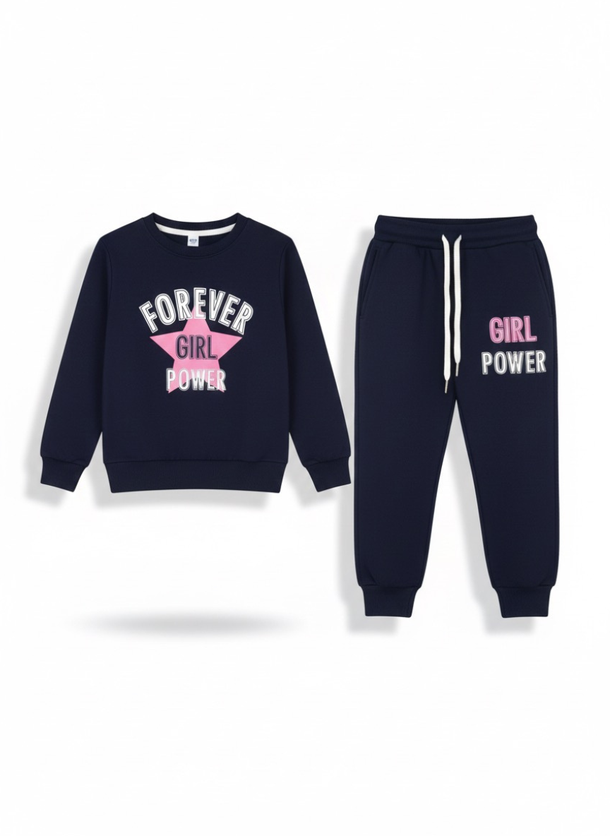 Forever Girl Dark Blue Fleece Co-Ord Set for Girls