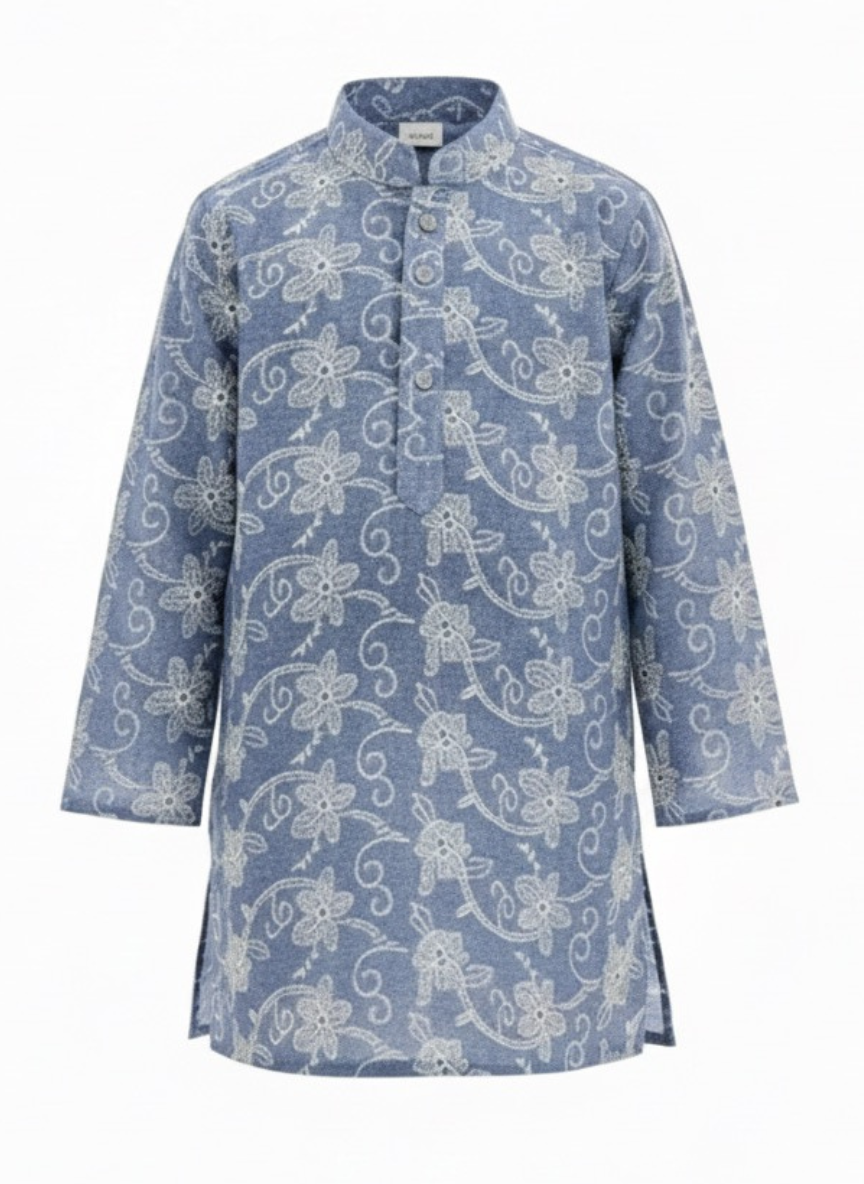 Boys Blue Embroidered Kurta Pajama Set