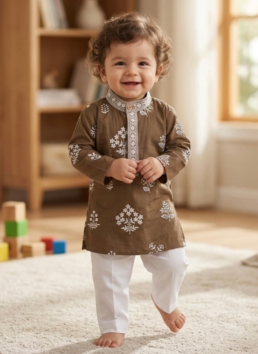 Brown Cotton Kurta Set (1-10 years)
