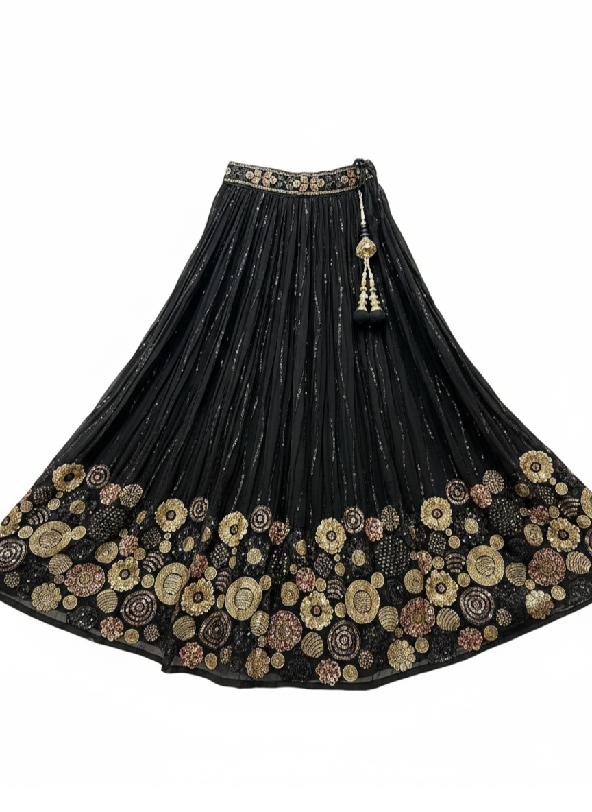 Black Ethnic Lehenga Set (5–9 Years)
