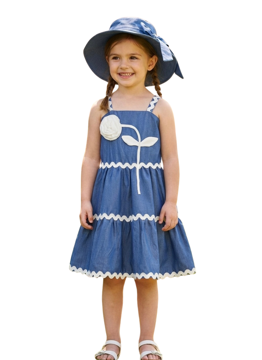 Blue Floral Dress with Hat