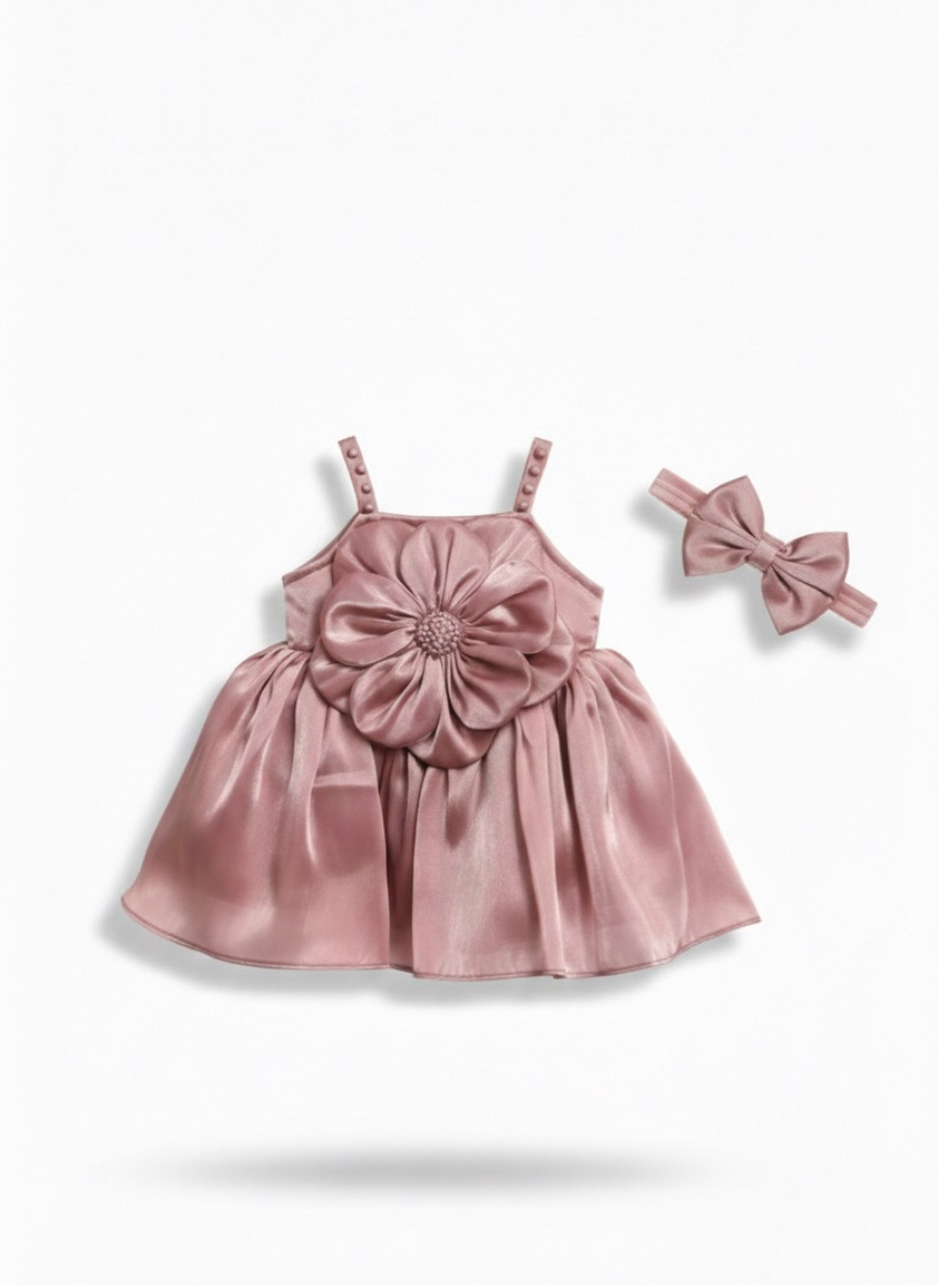 Mauve Flower Party Dress Set (Newborn)