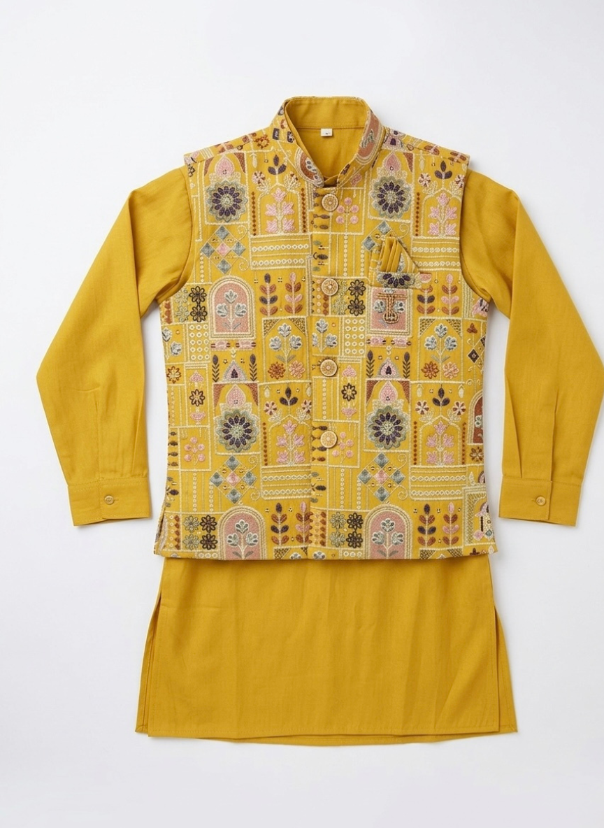 Mustard Yellow Boys Kurta Set