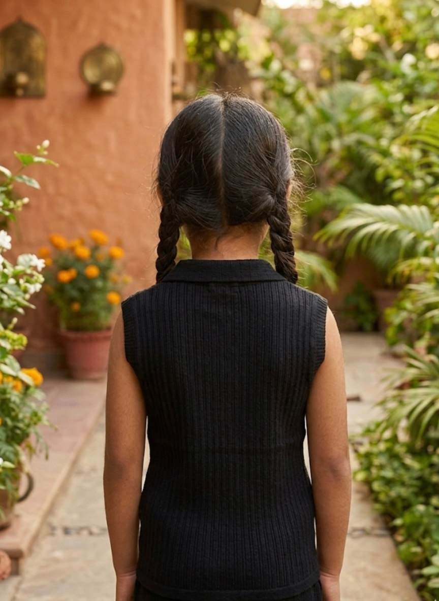 Girls Black Polo T-Shirt (5–11 Years)