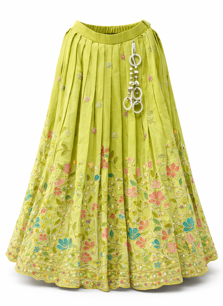 Lime Green Embroidered Lehenga Set