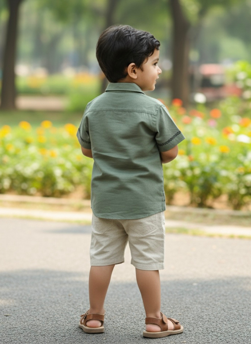 Green Embroidered Casual Shirt