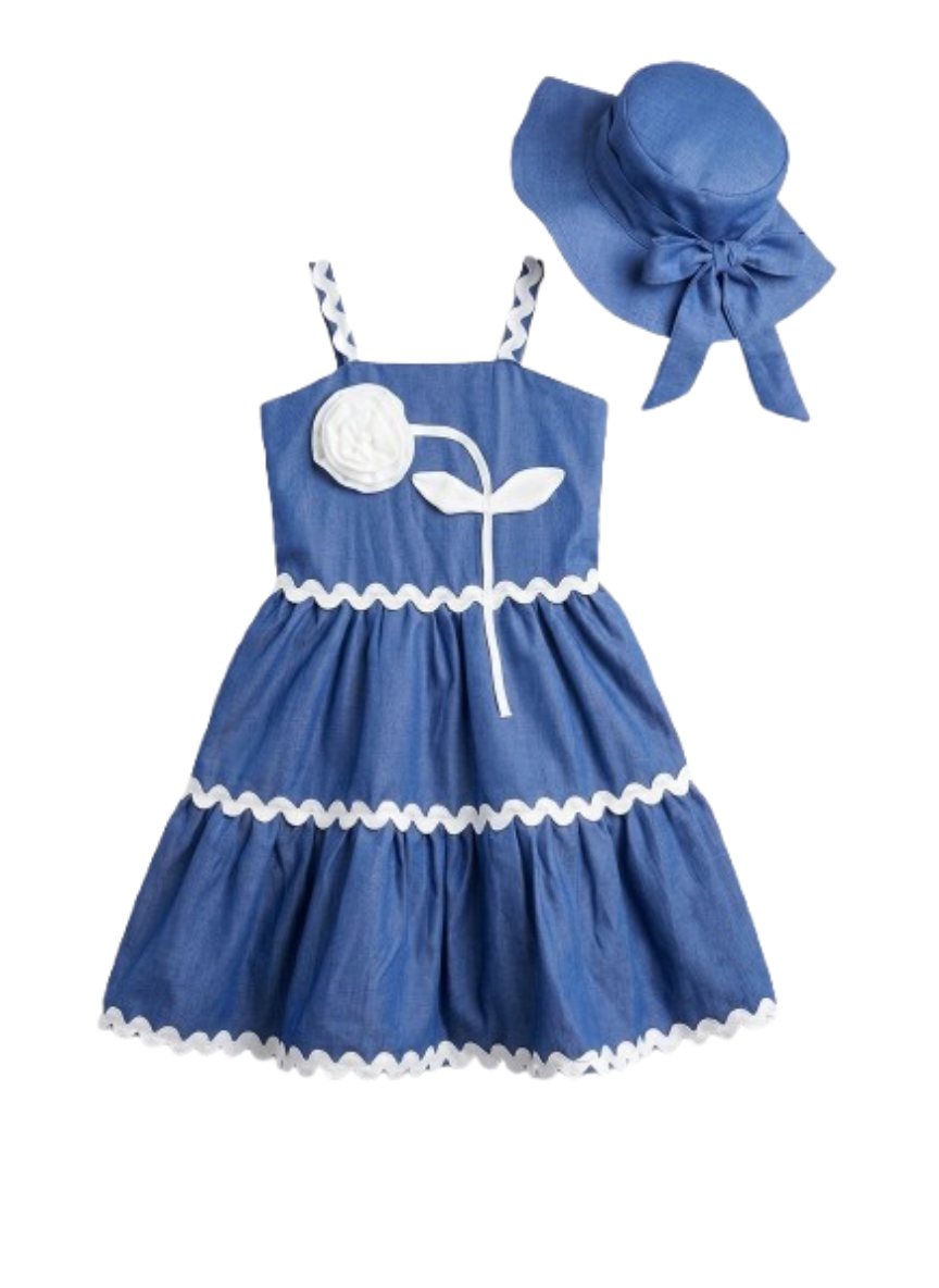 Blue Floral Dress with Hat
