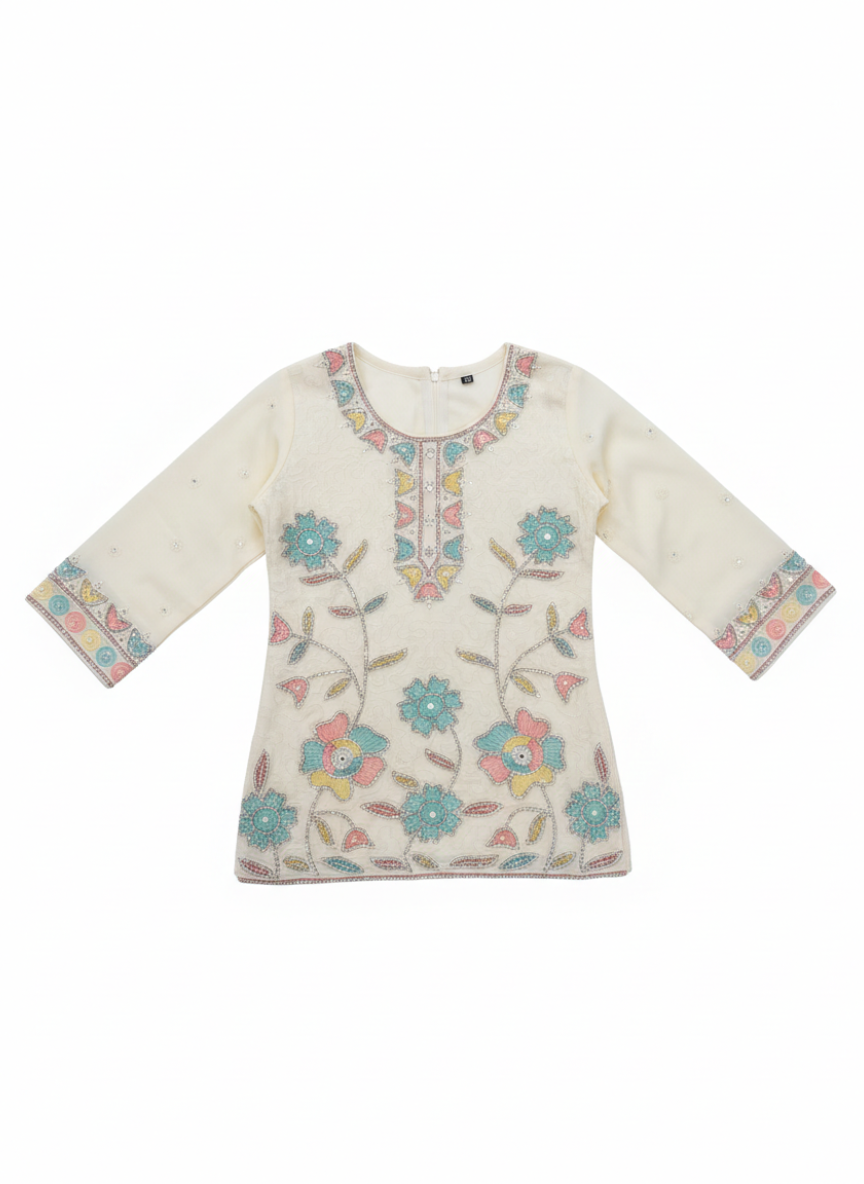 White Farshi Salwar Set (4–9 Years)