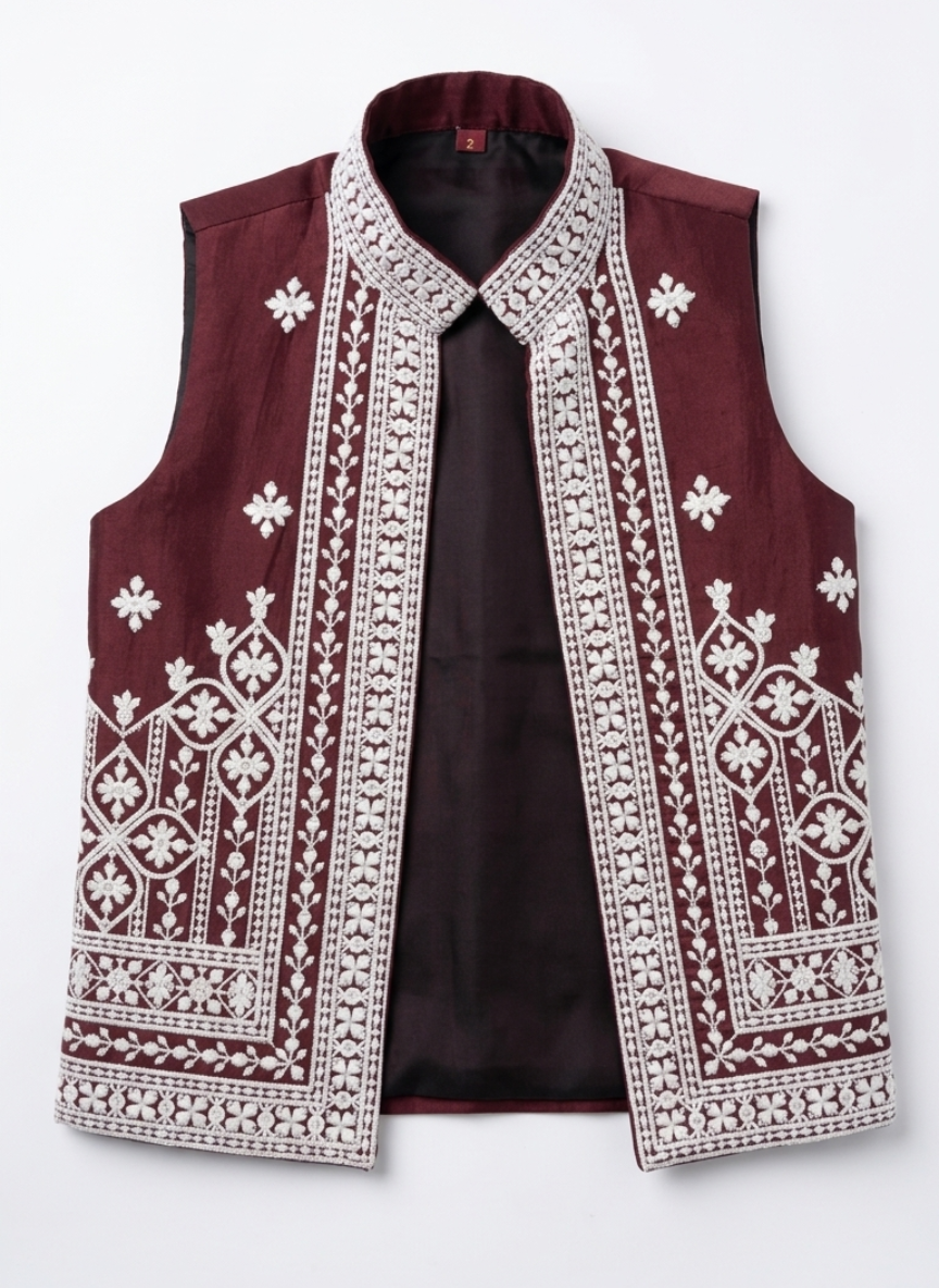 Maroon Kurta Jacket Set