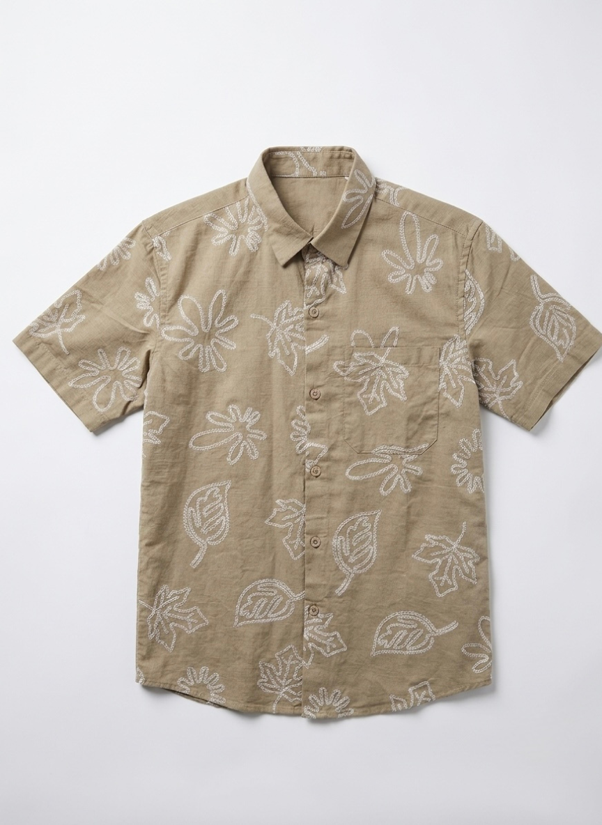 Boys Olive Green Printed Casual Shirt