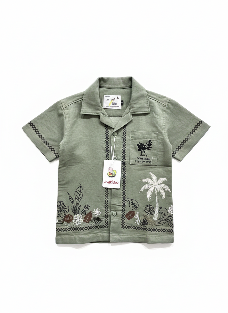 Green Embroidered Casual Shirt