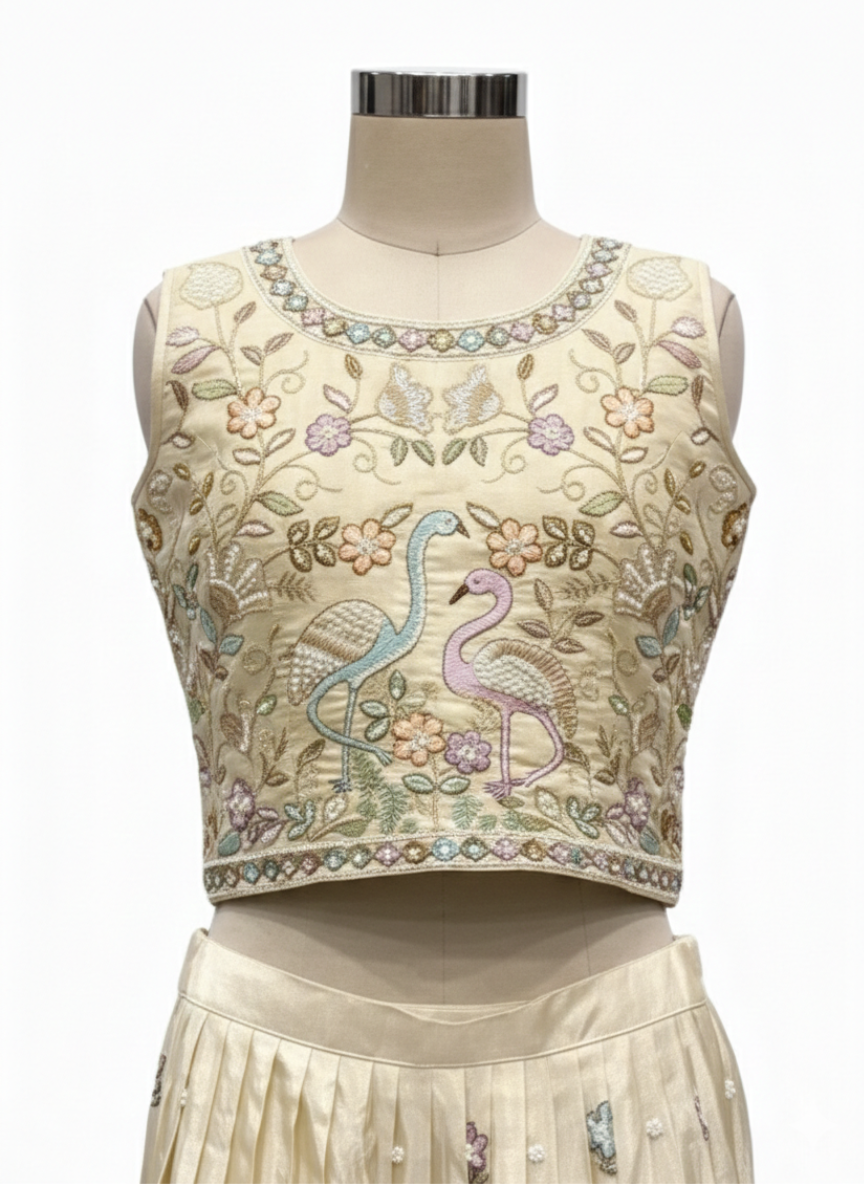 Crème Work Ethnic Lehenga Set (8–10 Years)