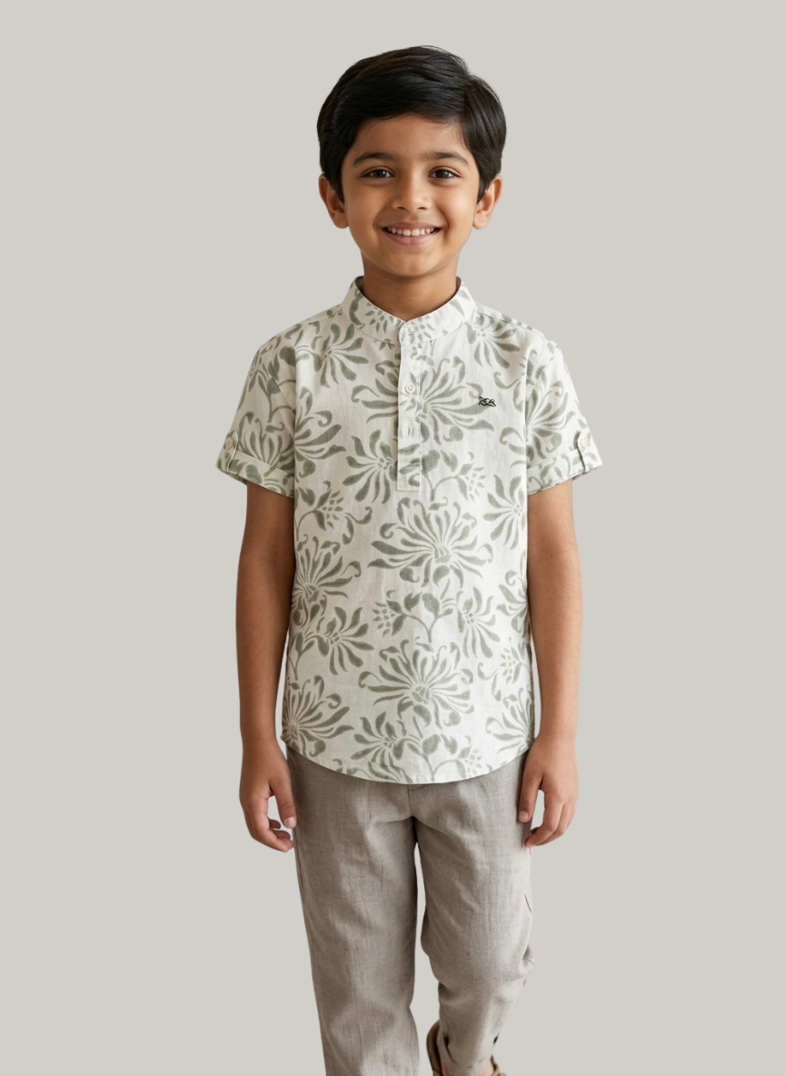 Boys Beige Floral Shirt