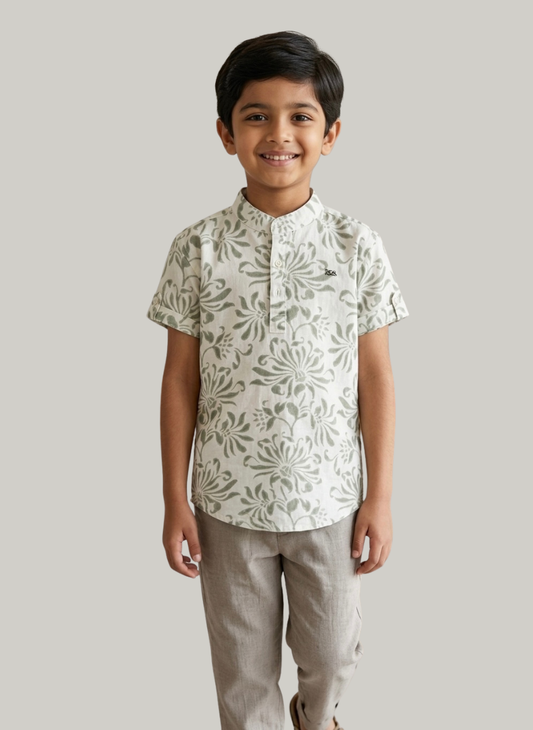 Boys Beige Floral Shirt