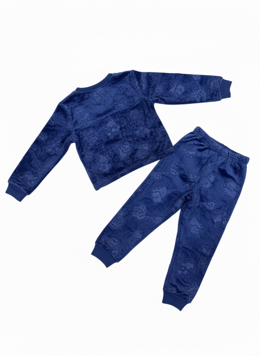Dark Blue Velvet Night Suit Set for Kids