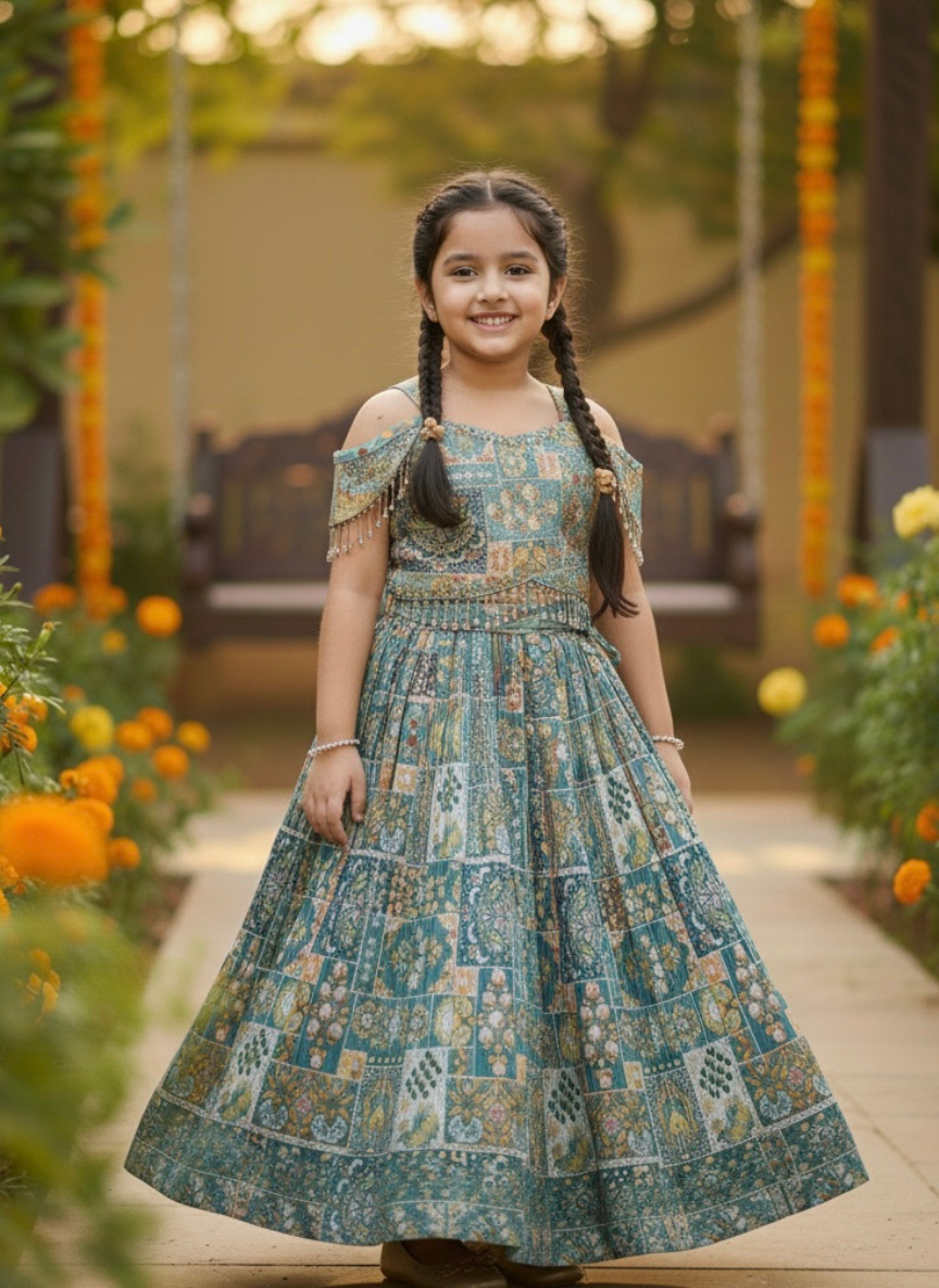 Green Embroidered Lehenga Set