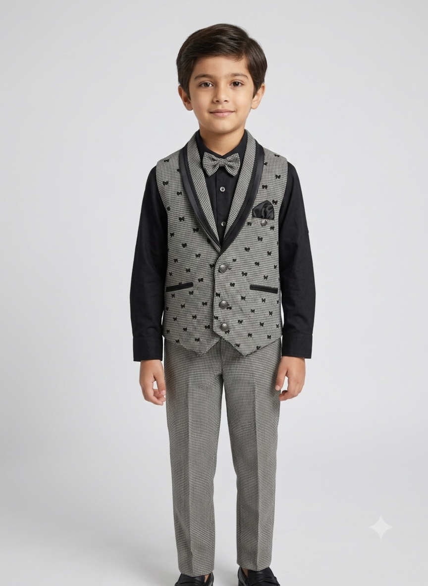 Black 4-Piece Waistcoat Suit Set