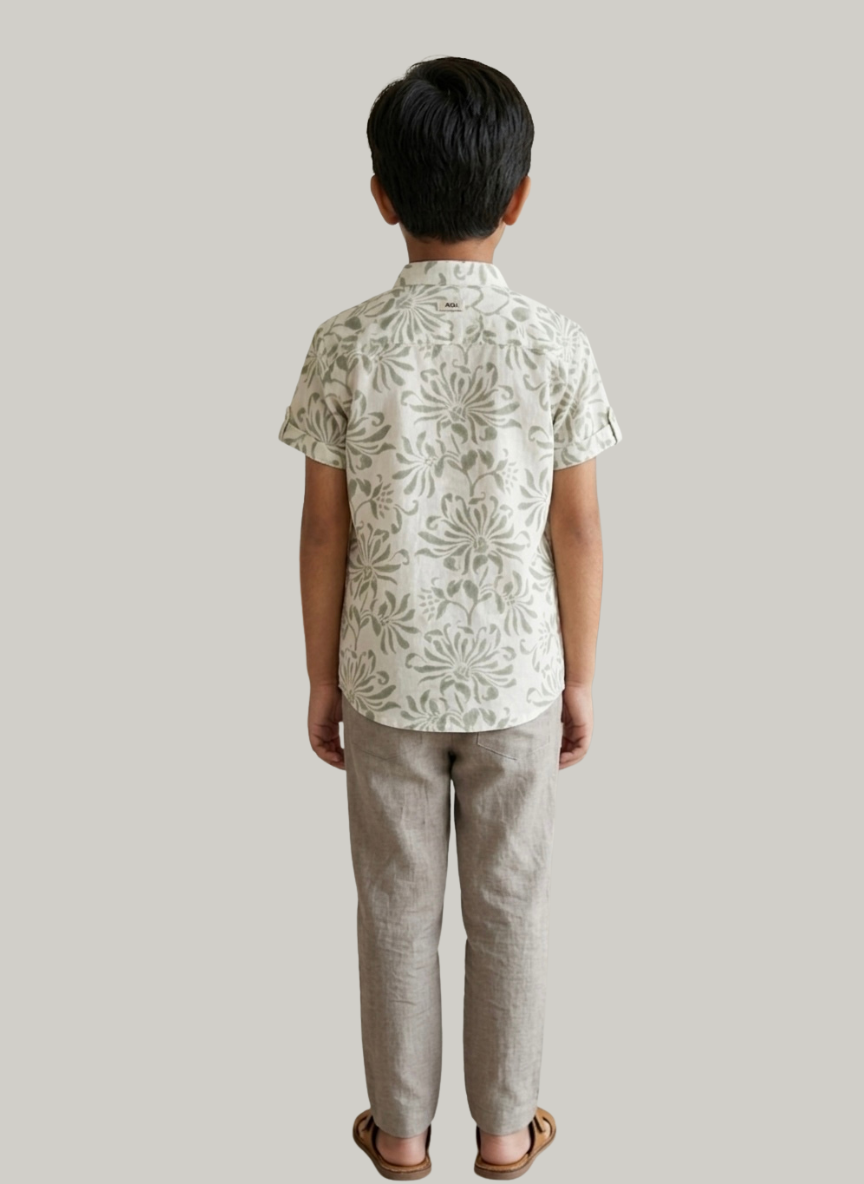 Boys Beige Floral Shirt