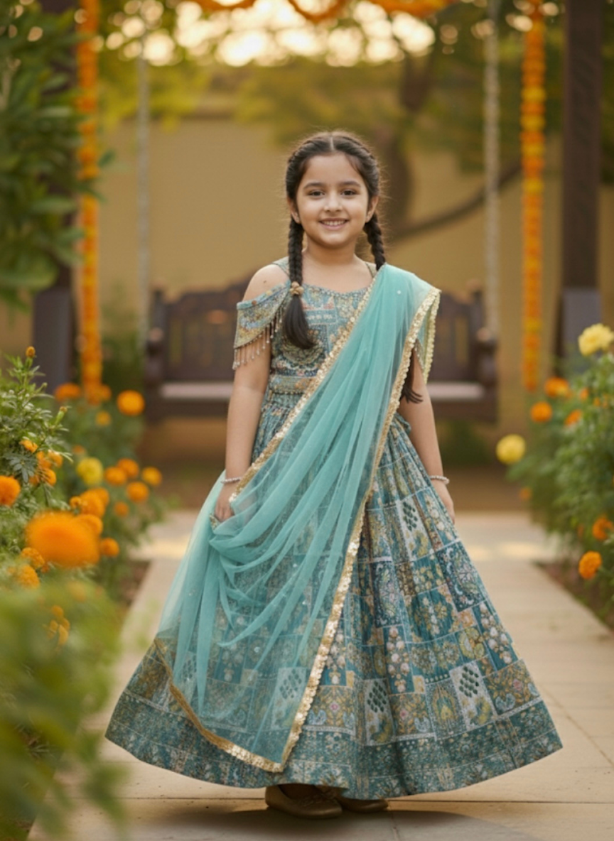 Green Embroidered Lehenga Set