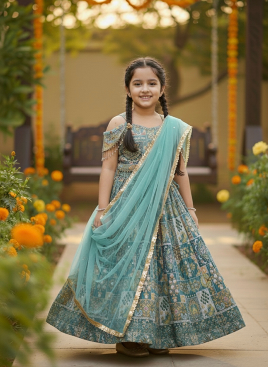 Green Embroidered Lehenga Set