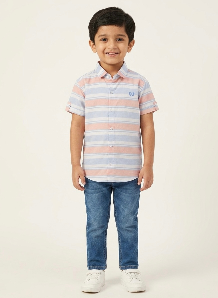 Boys Light Blue Striped Casual Shirt