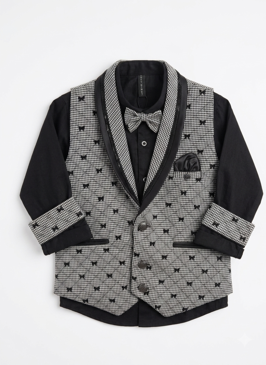 Black 4-Piece Waistcoat Suit Set