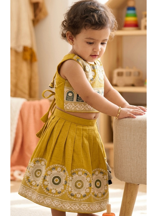 NB Mustard Lehenga Set (0–1 Year)