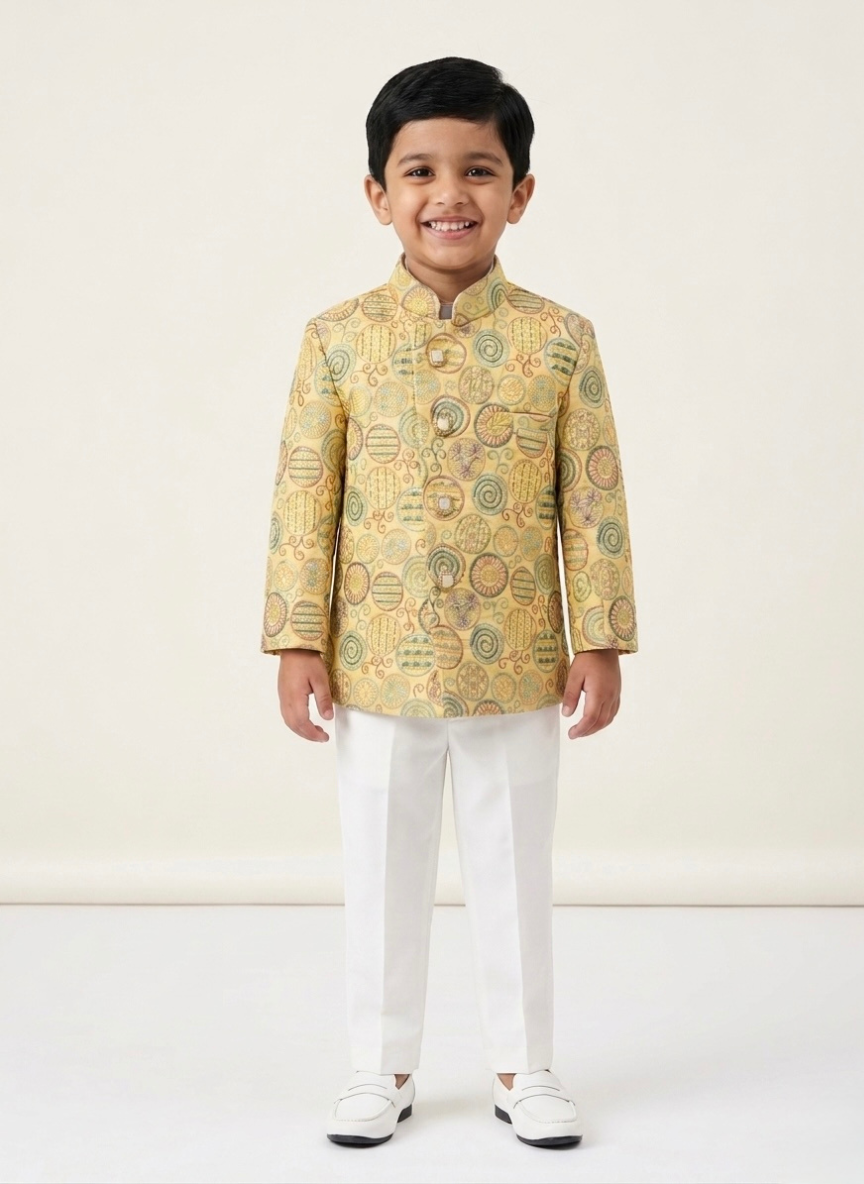 Boys Yellow IndoWestern Set