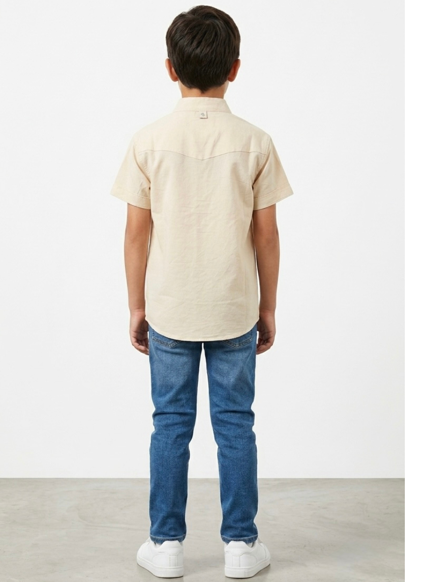 Cream Mandarin Collar T-Shirt