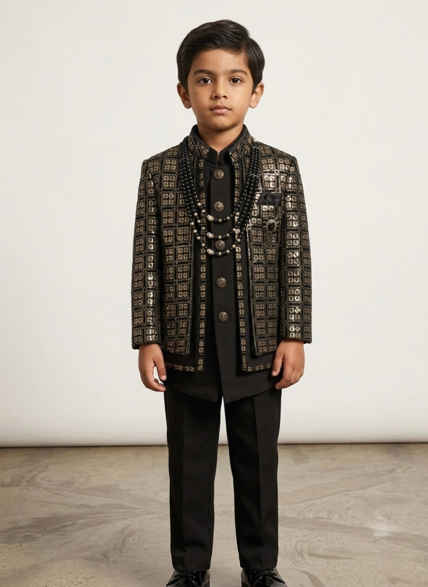 Boys Black IndoWestern Set