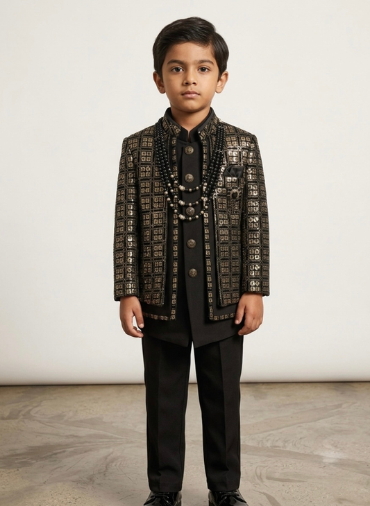 Boys Black IndoWestern Set
