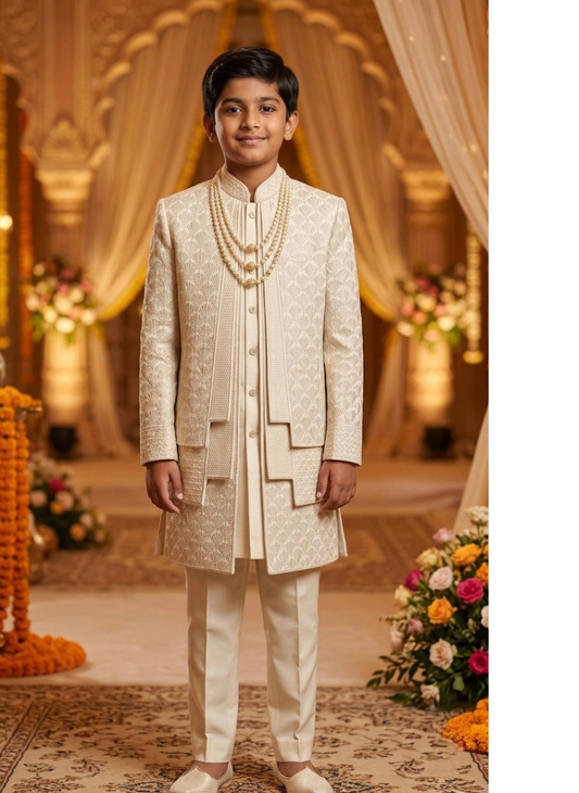 Boys Cream Sherwani Set