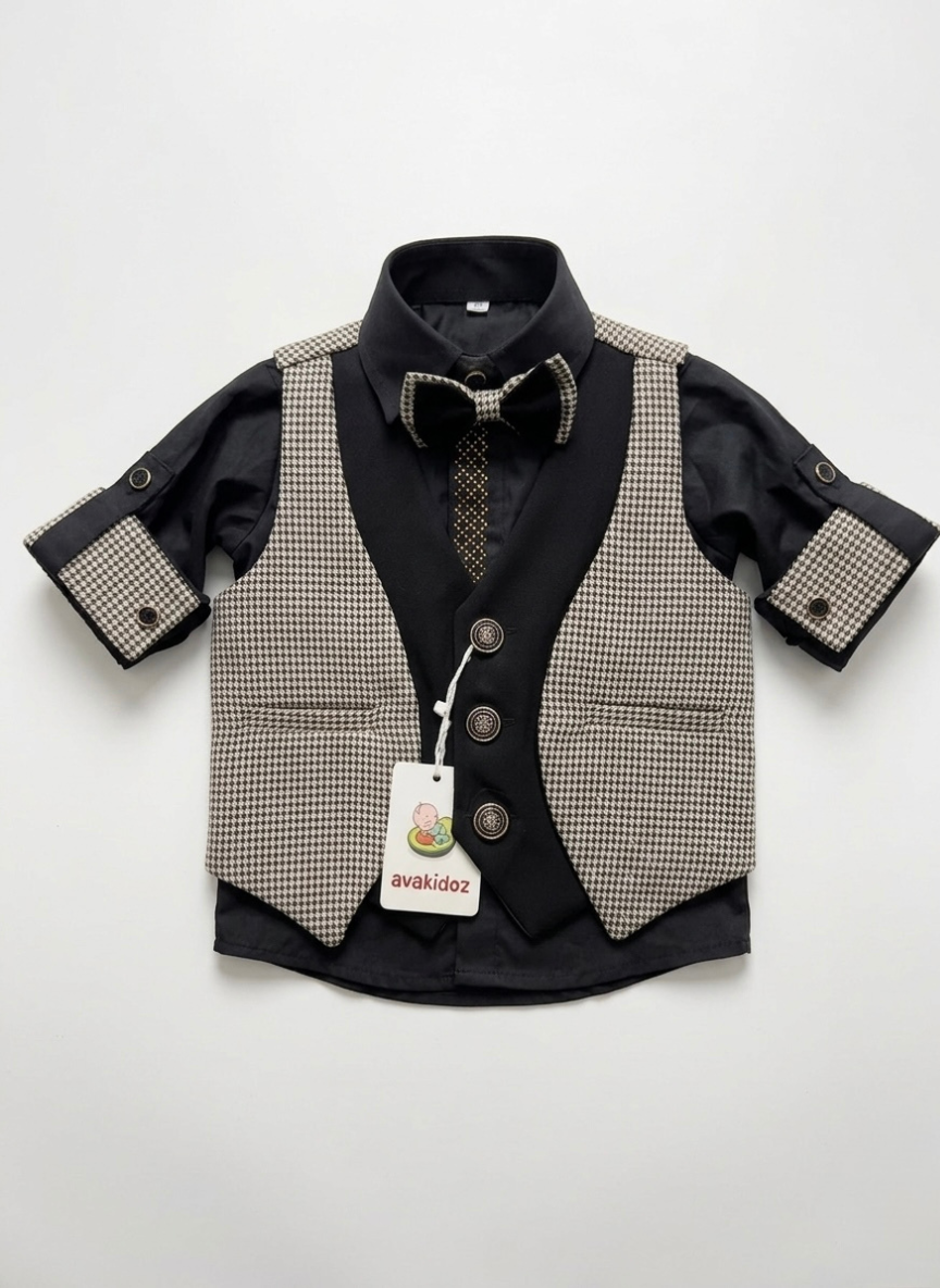 Black Mukesh Work Waistcoat Set