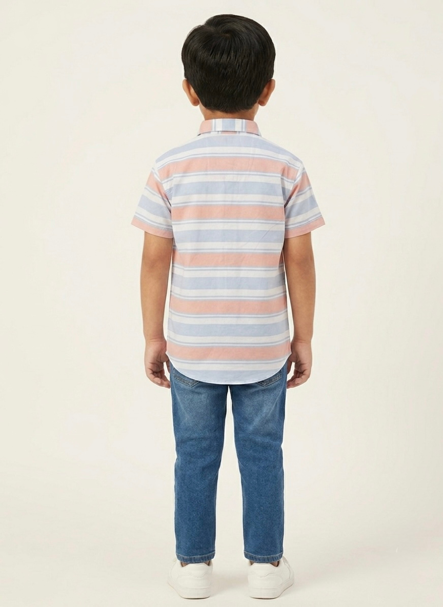 Boys Light Blue Striped Casual Shirt