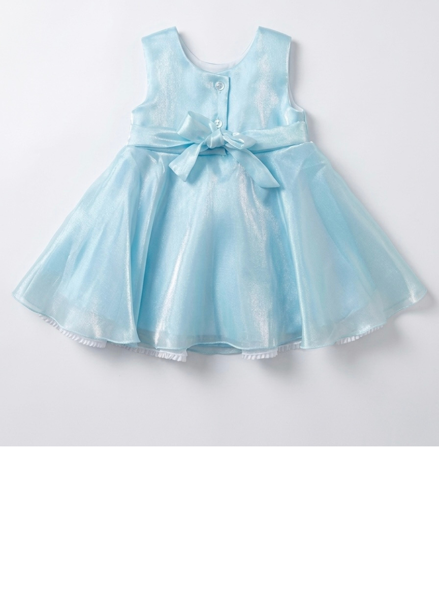 Blue Flower Party Dress with Hairband & Booties (0-6M)